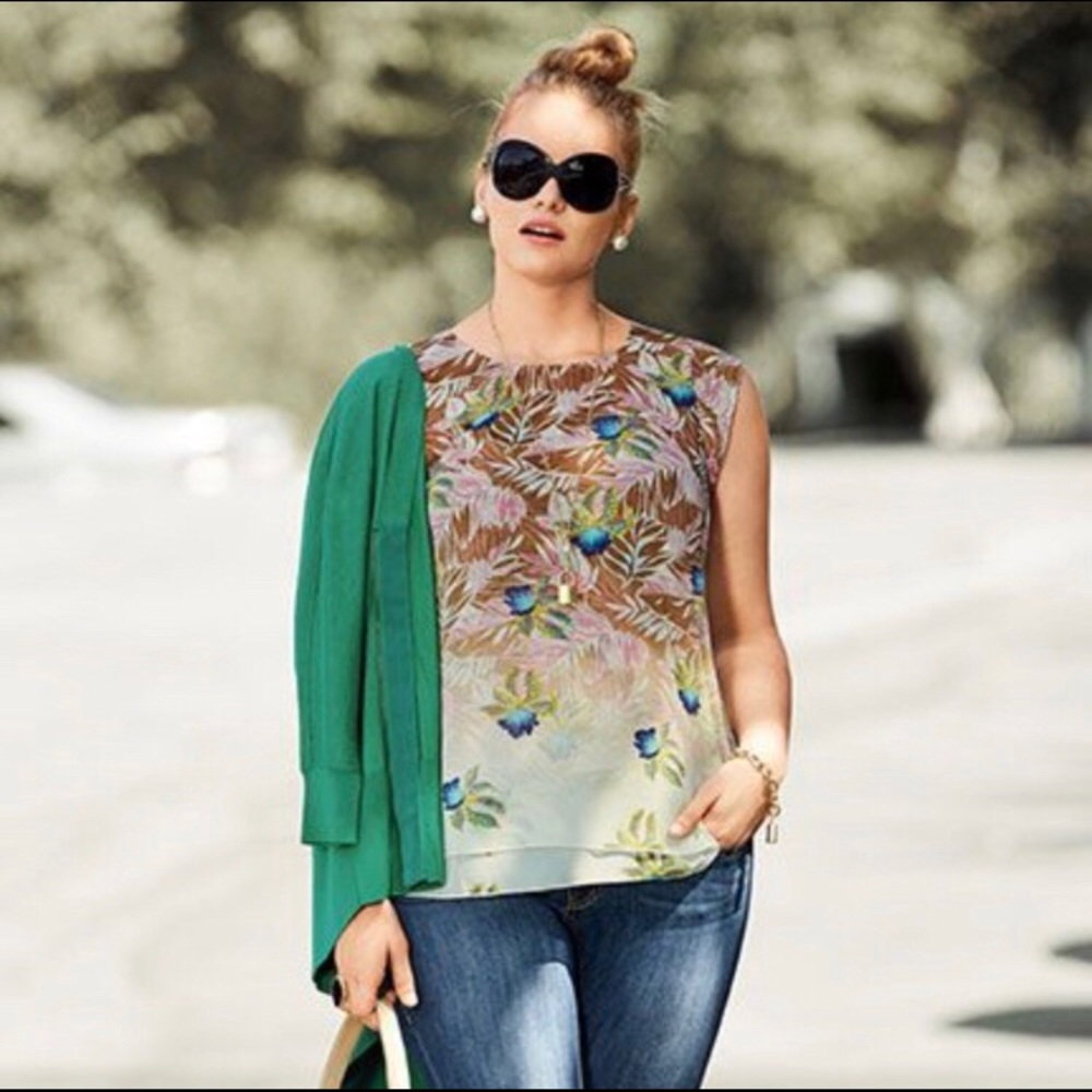 Cabi Floral Sleeveless Parlor Top #5216 Sz XS